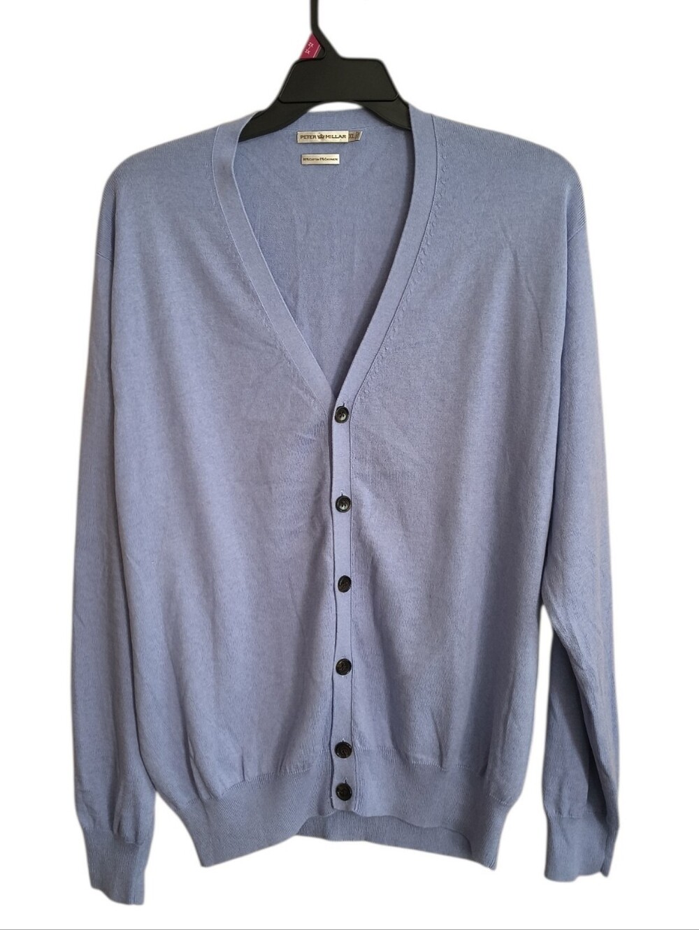 Peter Millar Soft Sky Blue V-Neck Cotton/Cashmere Button Front Cardigan Size XL
